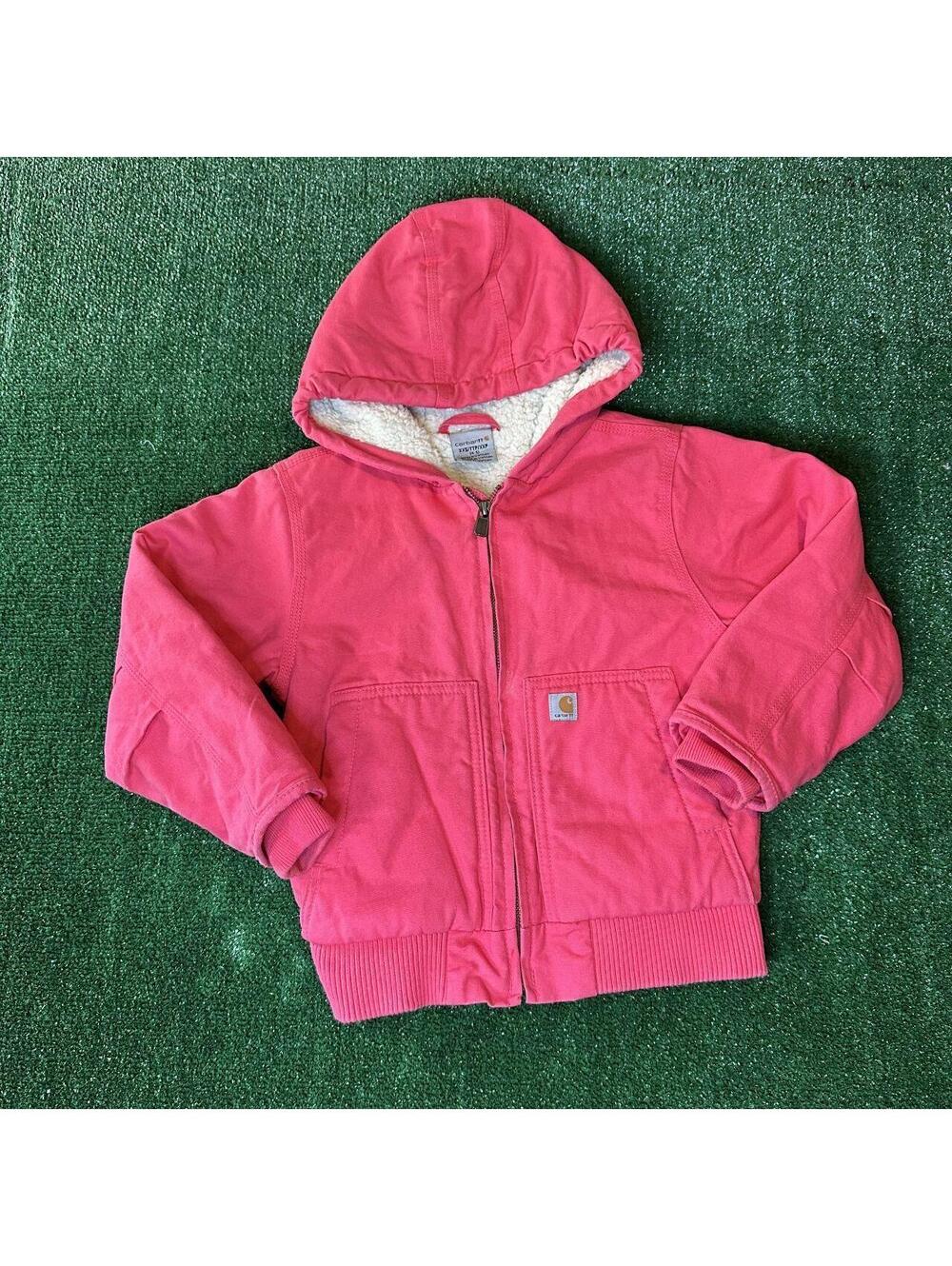 Carhartt Girls Sherpa-Lined Canvas Full-Zip Hooded Active Jacket Hot Pink